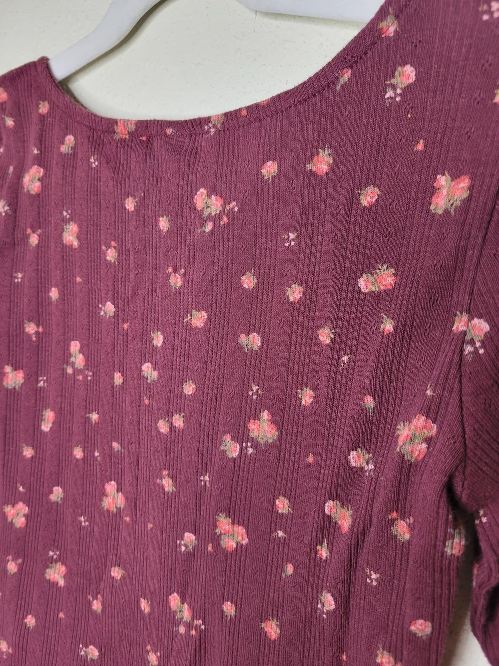 Old Navy Burgundy Floral Ribbed Long Sleeve Top